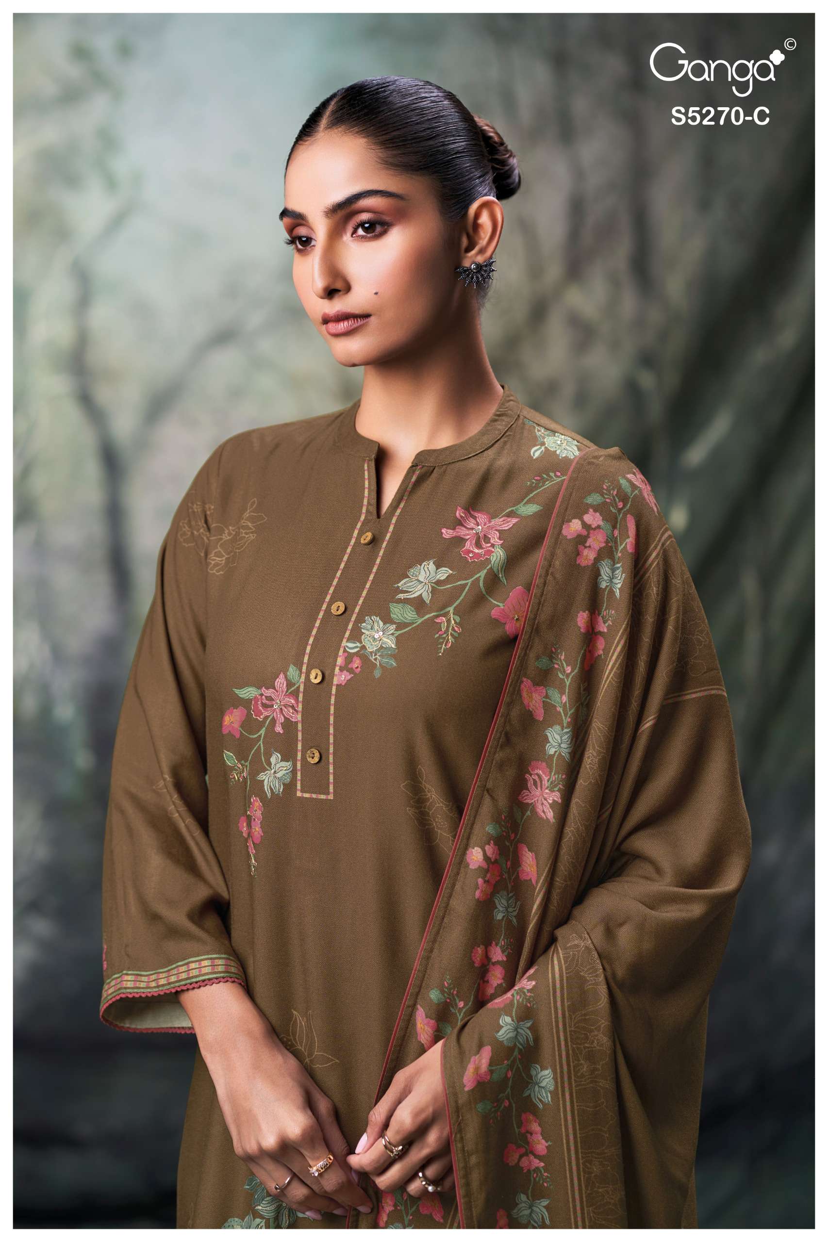 GANGA YUTISHA 5270 WOOL PASHMINA CROCHET LACE & SLEEVES SUIT WEDDING COUTURE SHOP